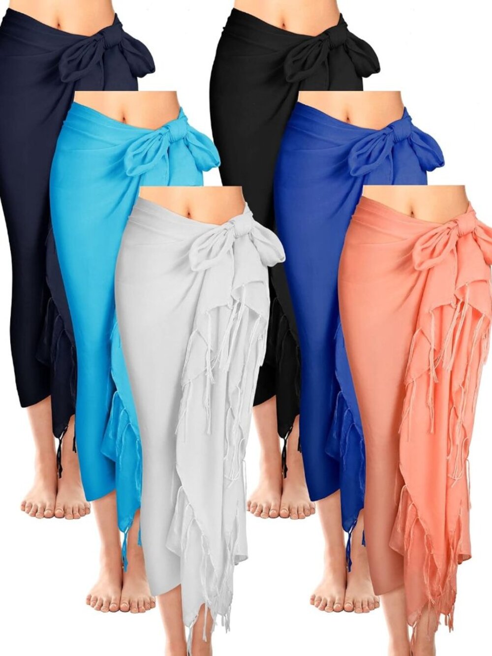 6-Piece Women's Beach Sarong Wraps - Batik Coverups with Tassels, Perfect for